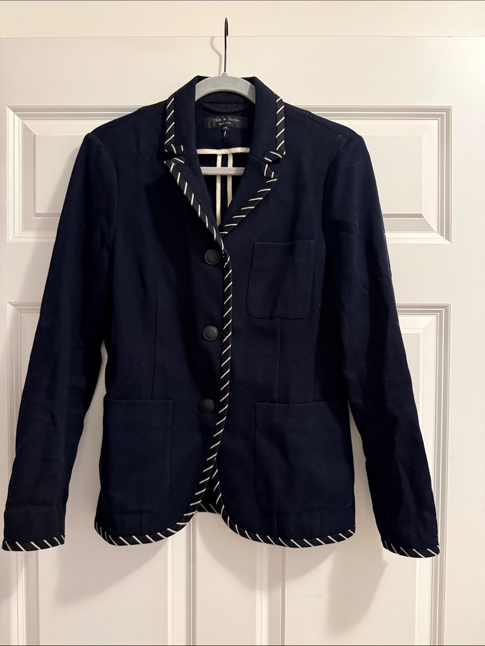 rag & bone Navy Blazer with Striped Trim